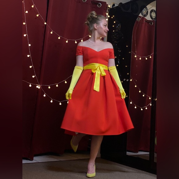 💃 Asos Off The Shoulder Sweetheart Bardot Red Prom A-line Full Skirt Dress - Picture 9 of 11